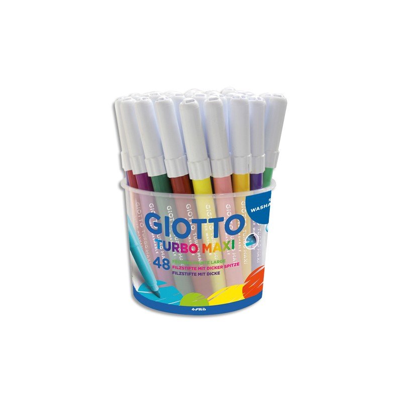 Feutres GIOTTO Turbo Maxi 48 Couleurs - Pointe Large 5mm Lavable, Capuche Ventilée, Encre Sûre