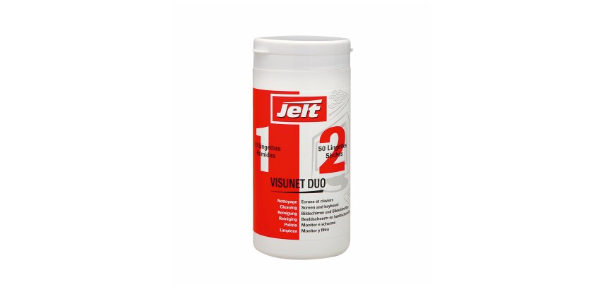 Boite Duo lingettes 50 humides + 50 sèches pour le nettoyage des écrans et claviers JELT