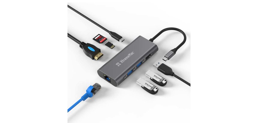 XtremeMac XWH-HUB8-13 hub & concentrateur USB Type-C 40000 Mbit/s Gris