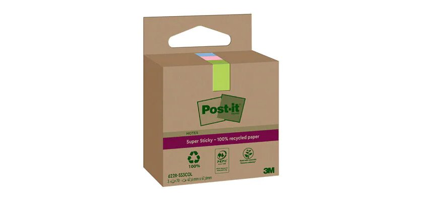 Recycling Notes assortis Super Sticky 47,6 X 47,6 mm - bloc de 70 feuilles