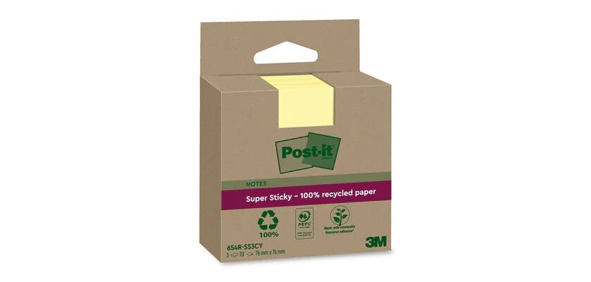 Bloc-note super sticky Recycling notes, jaune
