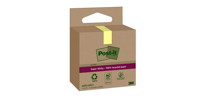 Bloc-note super sticky Recycling notes, jaune