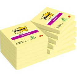 Blocs-notes post-it super sticky 76x76mm 90f            repositionnable coloris jaune boite de 12
