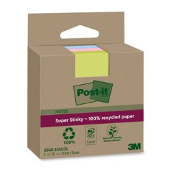 Recycling Notes assorties Super Sticky 76 x 76 mm - bloc de 70 feuilles