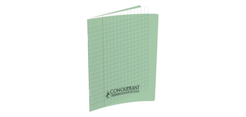 Cahier Conquerant classique agrafe 170x220 32p 90g seyes 3mm polypro vert