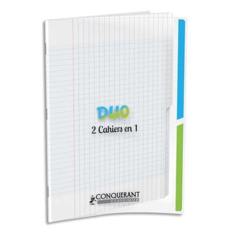 Cahier 2 sections Conquerant classique agrafe 240x320 96p 90g seyes polypro incolore