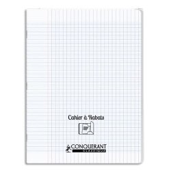 Cahier a rabat Conquerant classique agrafe 170x220 96p 90g seyes polypro incolore
