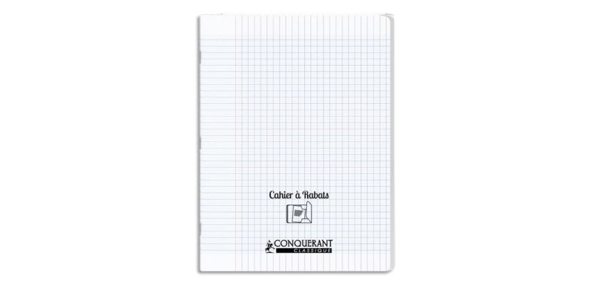 Cahier a rabat Conquerant classique agrafe 170x220 96p 90g seyes polypro incolore