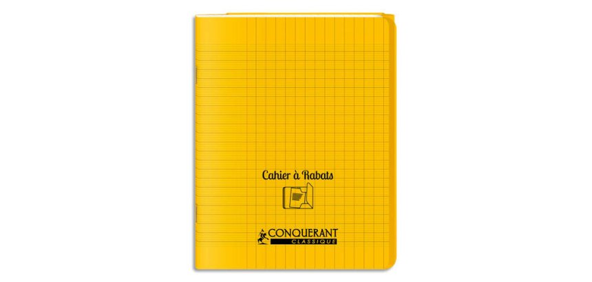 Cahier a rabat Conquerant classique agrafe 170x220 96p 90g seyes polypro jaune