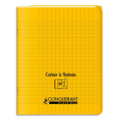 Cahier a rabat Conquerant classique agrafe 170x220 96p 90g seyes polypro jaune