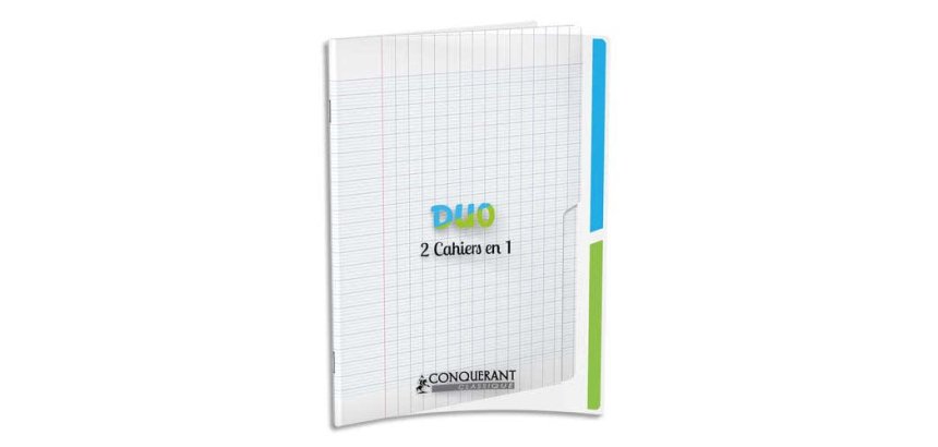 Cahier 2 sections Conquerant classique agrafe 170x220 96p 90g seyes polypro incolore