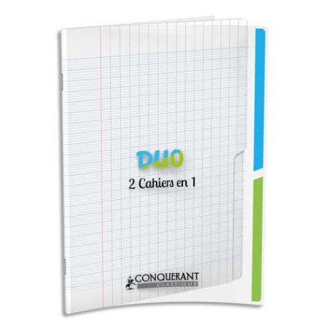 Cahier 2 sections Conquerant classique agrafe 170x220 96p 90g seyes polypro incolore