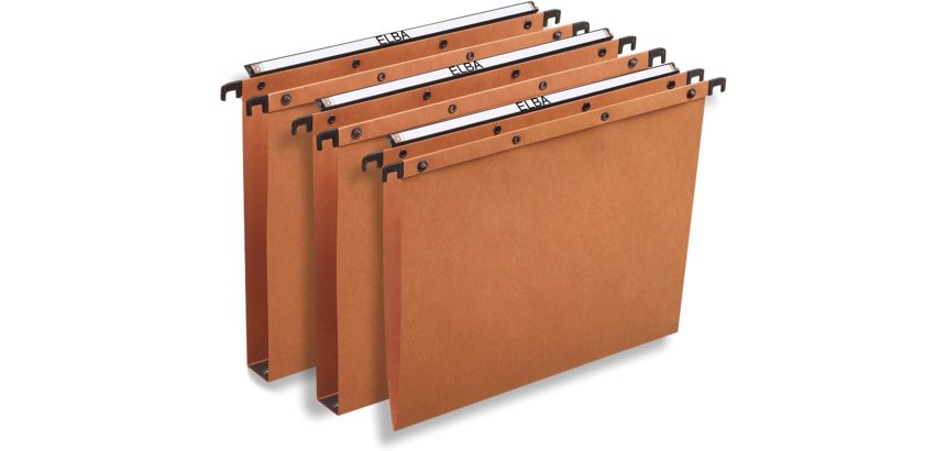 Dossier suspendu l'oblique carte canson kraft orange 240g tiroir entraxe 330mm h250mm fond v barette acier boîte 25u