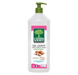 Gel lavant arbre vert mains corps cheveux senteur boisée aromatique utilisation fréquente sans allergène flacon 1l