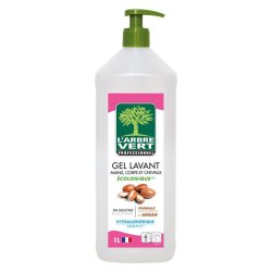 Gel lavant arbre vert mains corps cheveux senteur boisée aromatique utilisation fréquente sans allergène flacon 1l