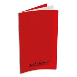 Carnet 90g, 9x14, 96 pages quadrillées 5x5, agrafé, couverture polypro Rouge