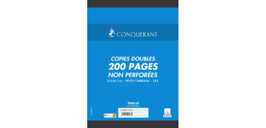 Copies doubles 200 pages 5 x 5 21 x 29,7 cm  Conquérant - non perforées