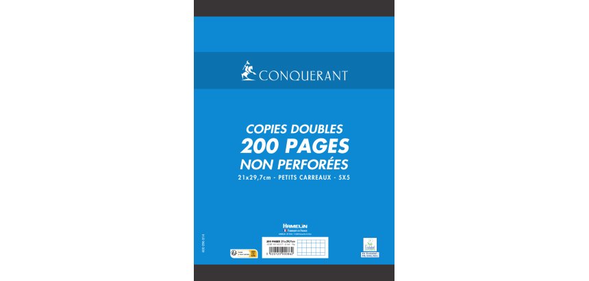 Copies doubles 200 pages 5 x 5 21 x 29,7 cm  Conquérant - non perforées