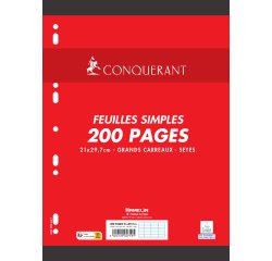 Feuillet mobile conquérant sept a4 210x297mm 200 pages 90g séyès perforé coloris blanc