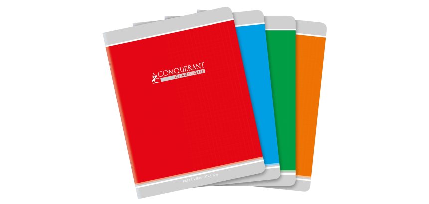 Cahier d'écriture piqué conquérant usage scolaire couverture vernie carte couchée a5+ 17x22cm 96 pages 90g séyès