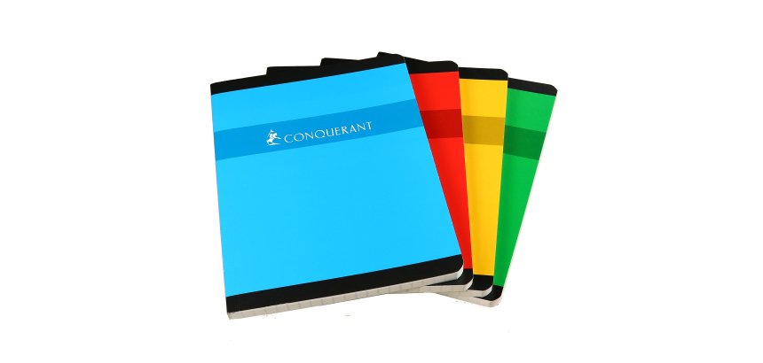 Schrift Conquérant 17 x 22 cm grote ruiten seyès 192 genaaide pagina's kaartomslag assortiment