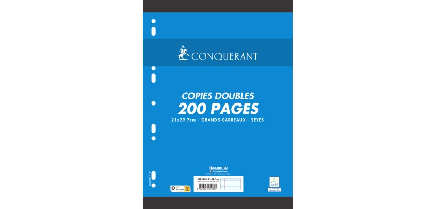 Copies doubles 200 pages seyès 21 x 29,7 cm Conquérant - perforées