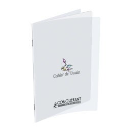 Cahier de dessin piqûre 48 pages unies 24x32cm. Couverture polypro incolore