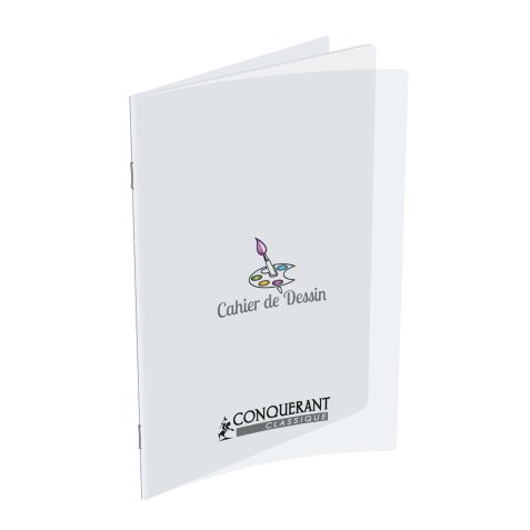 Cahier de dessin piqûre 48 pages unies 24x32cm. Couverture polypro incolore