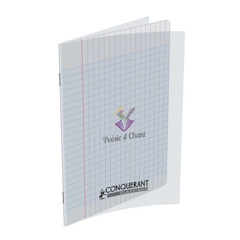 Cahier de poésie/chant 17x22 cm 48 pages blanches grands carreaux Seyès. PP incolore