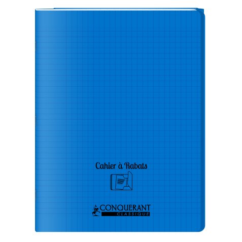 Cahier a rabat Conquerant classique agrafe 240x320 96p 90g seyes polypro bleu