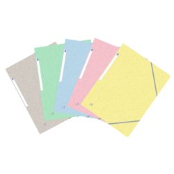 Lot de 5 chemises 3 rabats à élastique Top File+ carte lustrée. Format A4. Coloris assortis pastel