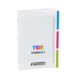 Cahier 3EN1, agrafé, 24x32 cm, 96 pages, 90g, Seyès, couverture polypro incolore + 3 onglets