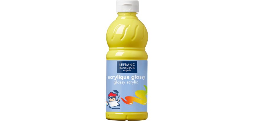 Peinture acrylique lefranc bourgeois glossy fluide brillante indélébile multi-supports jaune primaire flacon 500ml