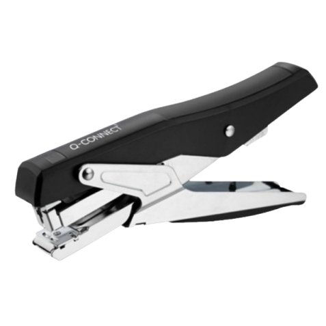 Pince à agrafer q-connect ergonomique 75x25x175mm 25f agrafes 24/6 et 26/6 coloris chromé/noir