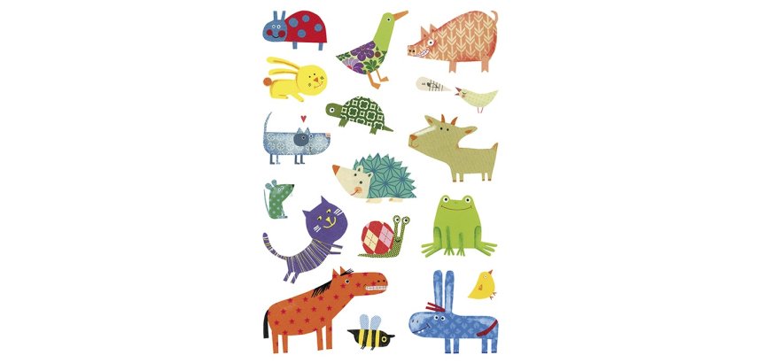 Gommette maxi maildor baby animaux familiers repositionnable 148x210mm 6 planches 93 unités