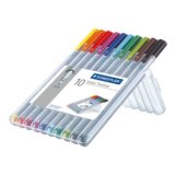 Feutre staedtler triplus fineliner 334 r pointe extra  fine 0,3mm ergonomique coloris assortis etui 10 unites