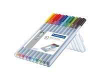 Feutre staedtler triplus fineliner 334 r pointe extra  fine 0,3mm ergonomique coloris assortis etui 10 unites