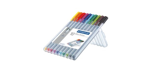 Feutre staedtler triplus fineliner 334 r pointe extra  fine 0,3mm ergonomique coloris assortis etui 10 unites
