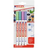 Pochette 4 marqueurs craie liquide E-4085 pointe ogive 1-2mm base eau. Coloris assortis métallisé