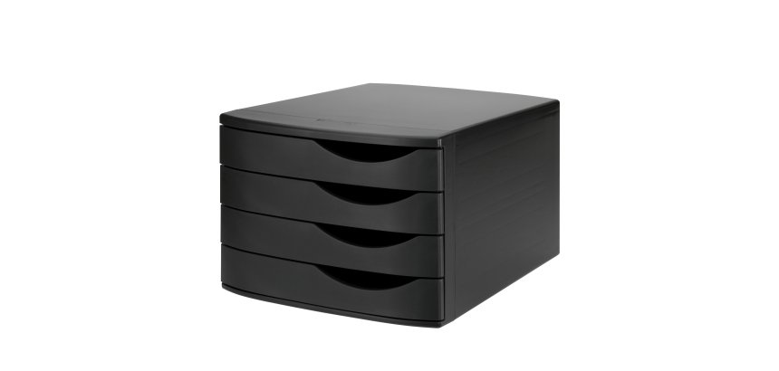Module de classement 4 tiroirs 100% recyclé polystyrène - Dim L30 x H21,6 x P37,5 cm Noir