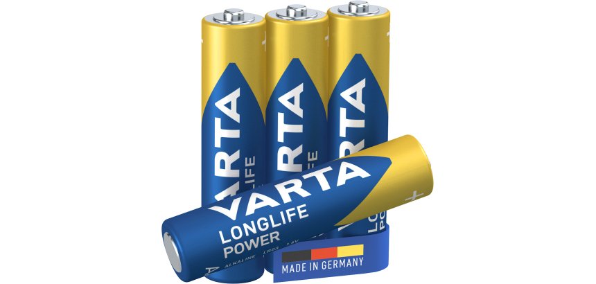 Varta Longlife Power, Batteria Alcalina, AAA, Micro, LR03, 1.5V, Blister da 4, Made in Germany