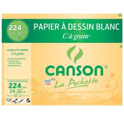 Pochette 12 feuilles papier dessin Canson C à Grain 21x29,7cm, 224 g/m²