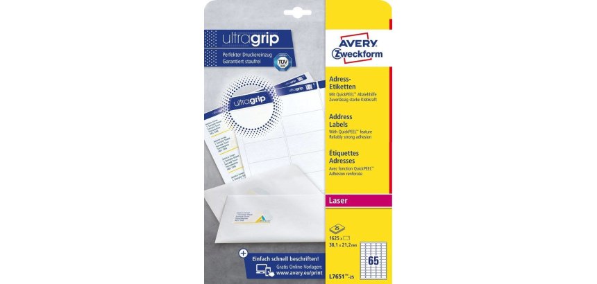 Avery L7651-25 addressing label Self-adhesive label White