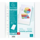 Sachet de 50 pochettes perforées polypropylène grainé 5/100e - A4 - Cristal