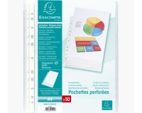 Sachet de 50 pochettes perforées polypropylène grainé 5/100e - A4 - Cristal