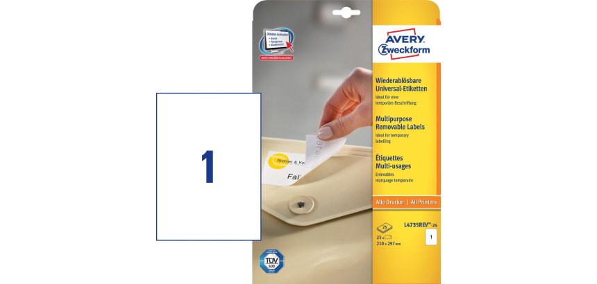 Avery Removable Labels, 210 x 297 mm