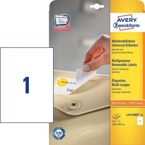 Etiquette enlevable avery ilc blanc 210 x 297 mm boite de   25