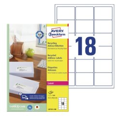 Etiquette autocollante avery adresse recyclee laser blanc  63,5 x 46,6mm boite de 1800