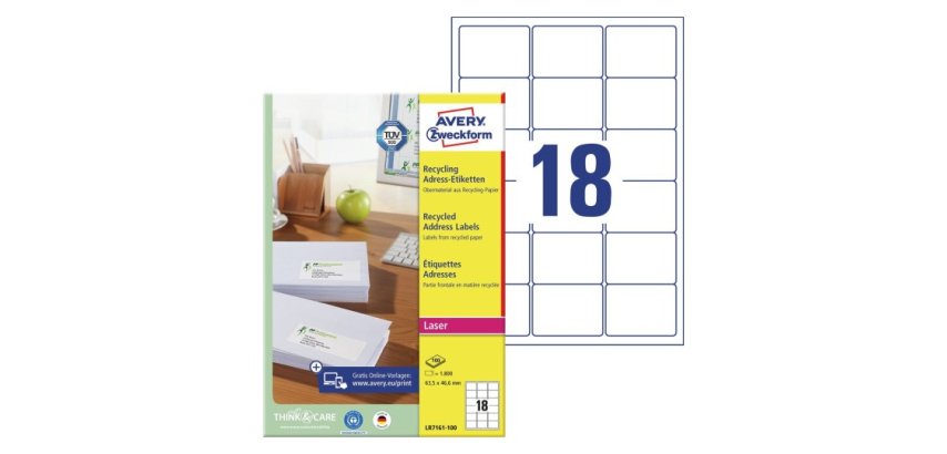 Etiquette autocollante avery adresse recyclee laser blanc  63,5 x 46,6mm boite de 1800
