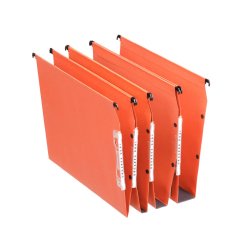 Boîte de 25 dossiers suspendus DUAL ARMOIRE en kraft 220g. Fond V, volet agrafage. Orange